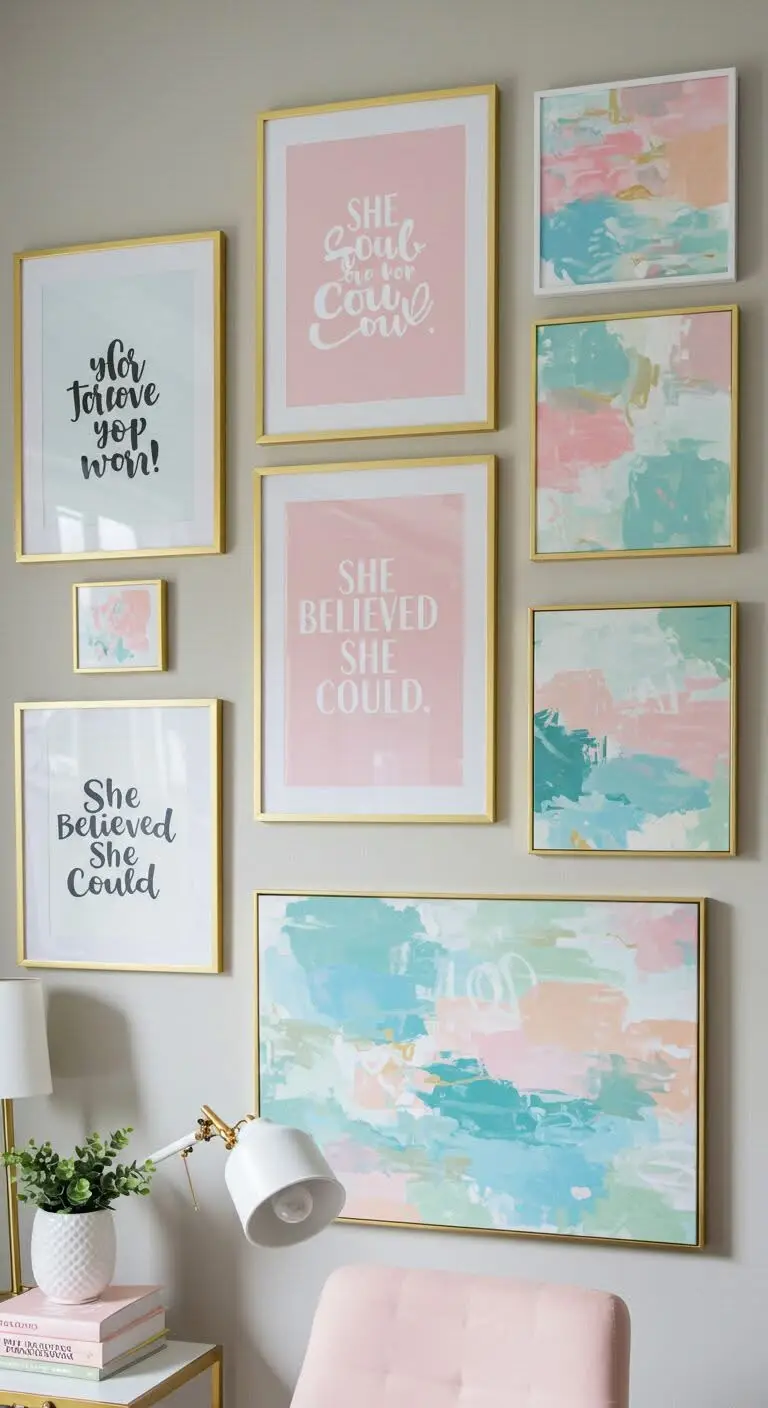 13 Feminine Home Office Ideas for a Chic Workspace 5 4. Personalize with Wall Art