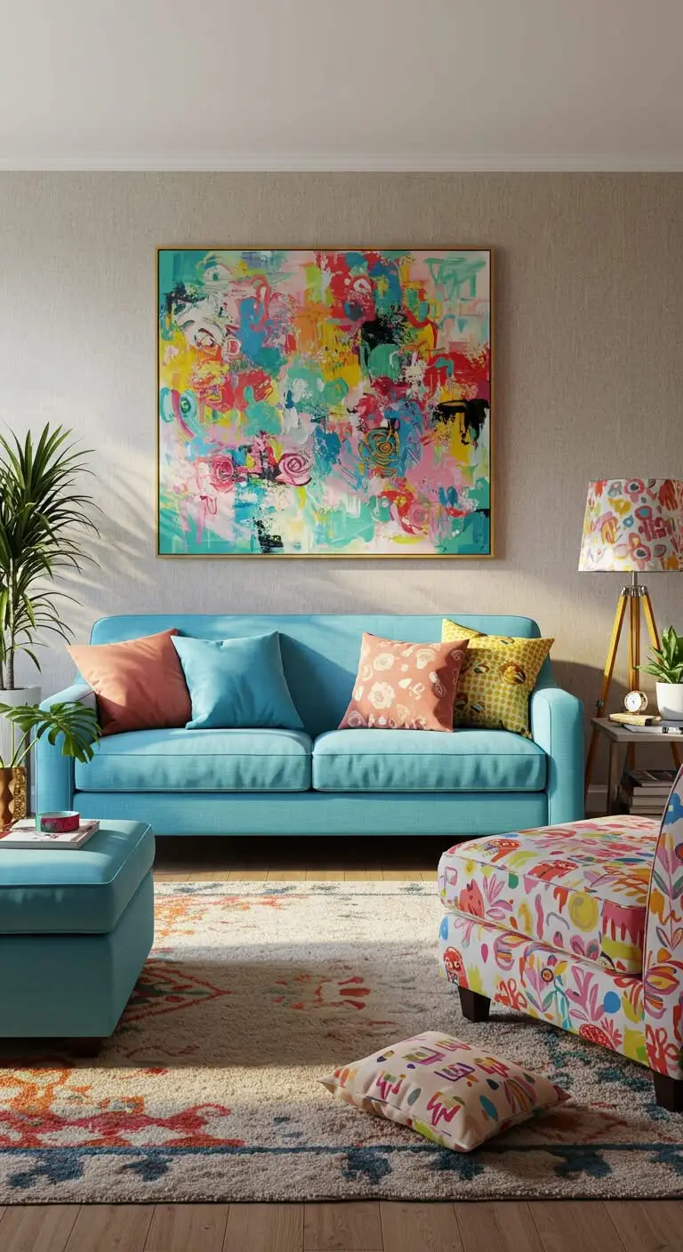 13 Stylish Blue Couch Living Room Ideas for a Pop of Color 6 4. Playful Patterns