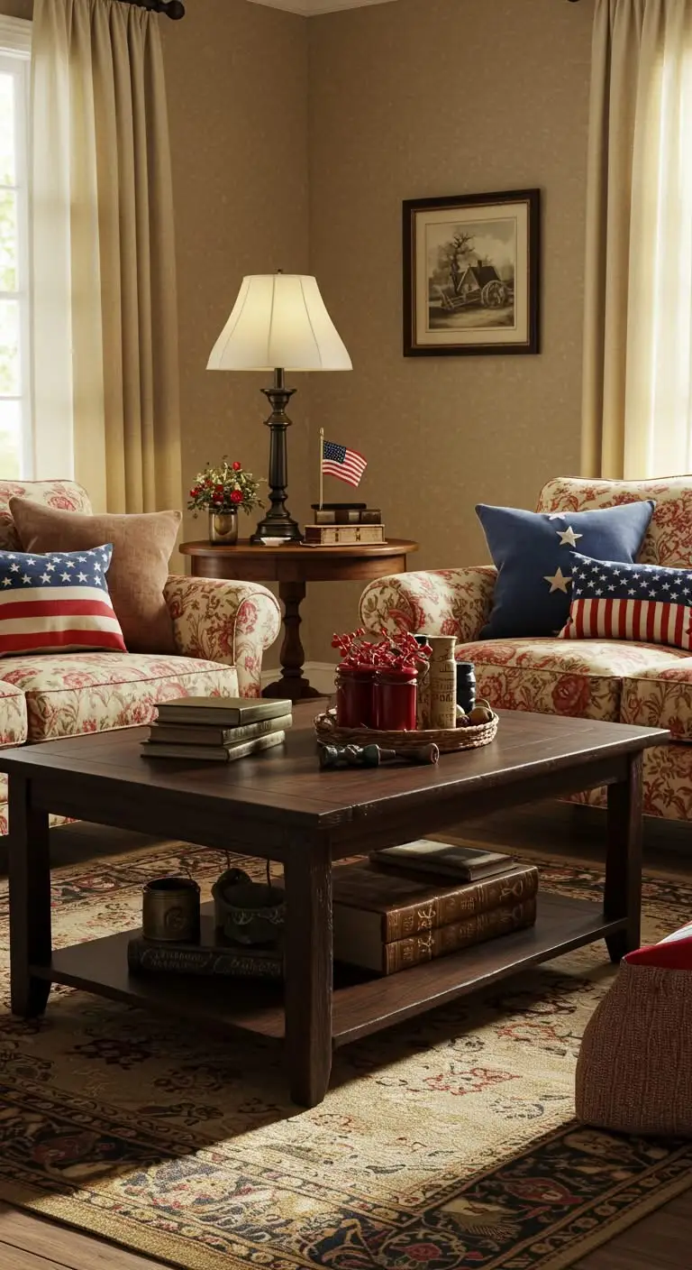 11 Vintage Americana Home Decor Ideas for a Nostalgic Touch 6 4. Use Patriotic Throw Pillows