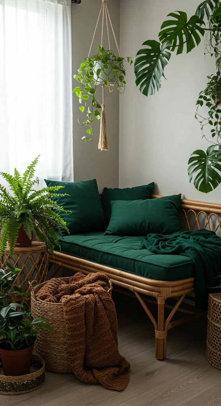 17 Green Boho Bedroom Ideas for a Refreshing Retreat 6 Use Rattan and Wicker Furniture