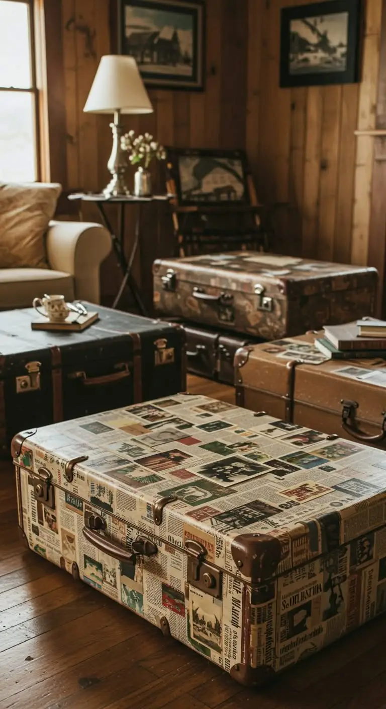13 Nostalgic DIY Projects to Add Vintage Charm 6 4. Worn Suitcase Coffee Tables