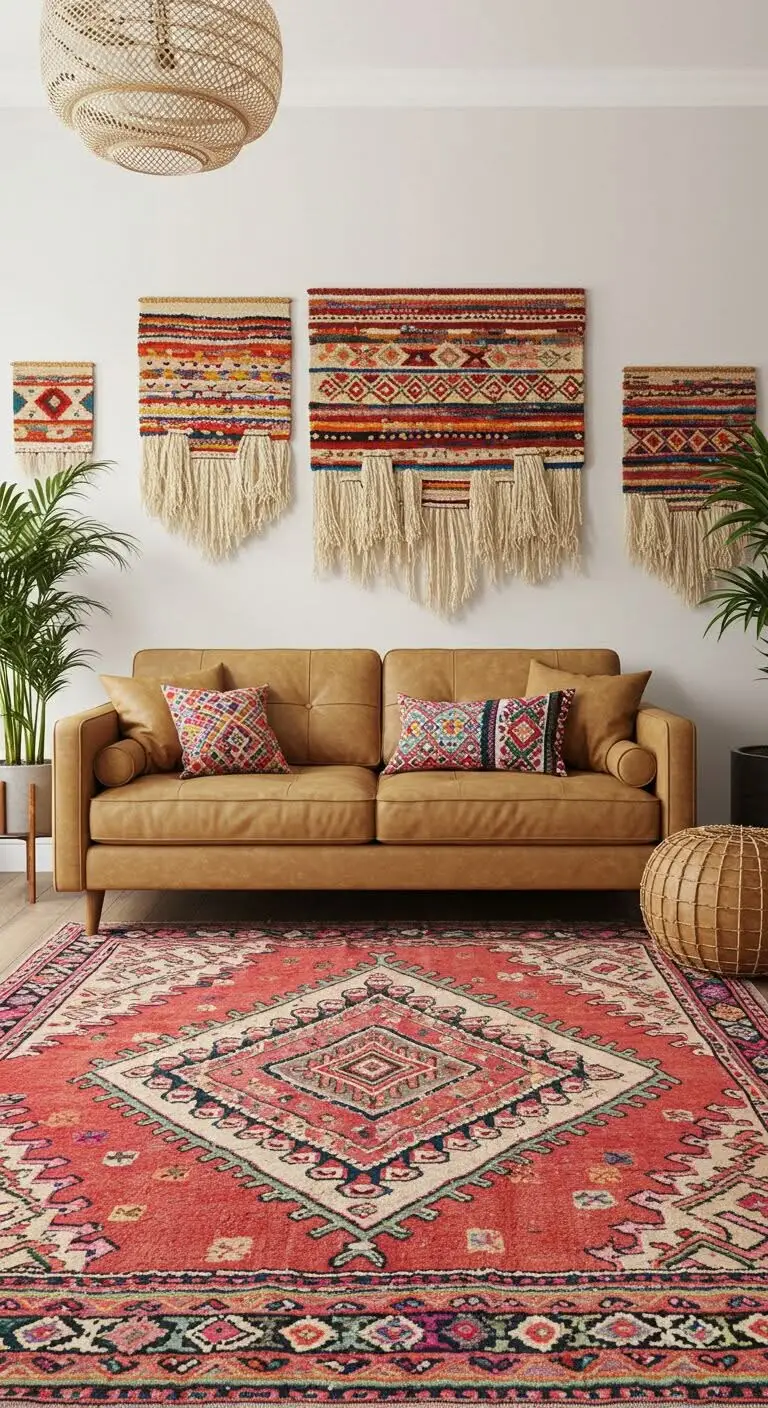 17 Chic Tan Sofa Living Room Ideas for a Neutral Look 7 5. Go Eclectic with Bold Patterns