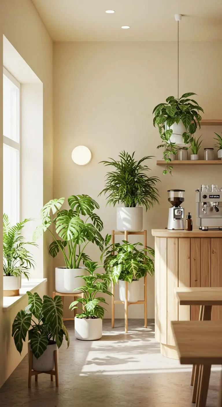 11 Kafe Aesthetic Ideas for a Cozy Coffee Spot 7 5. Go Green with Indoor Plants