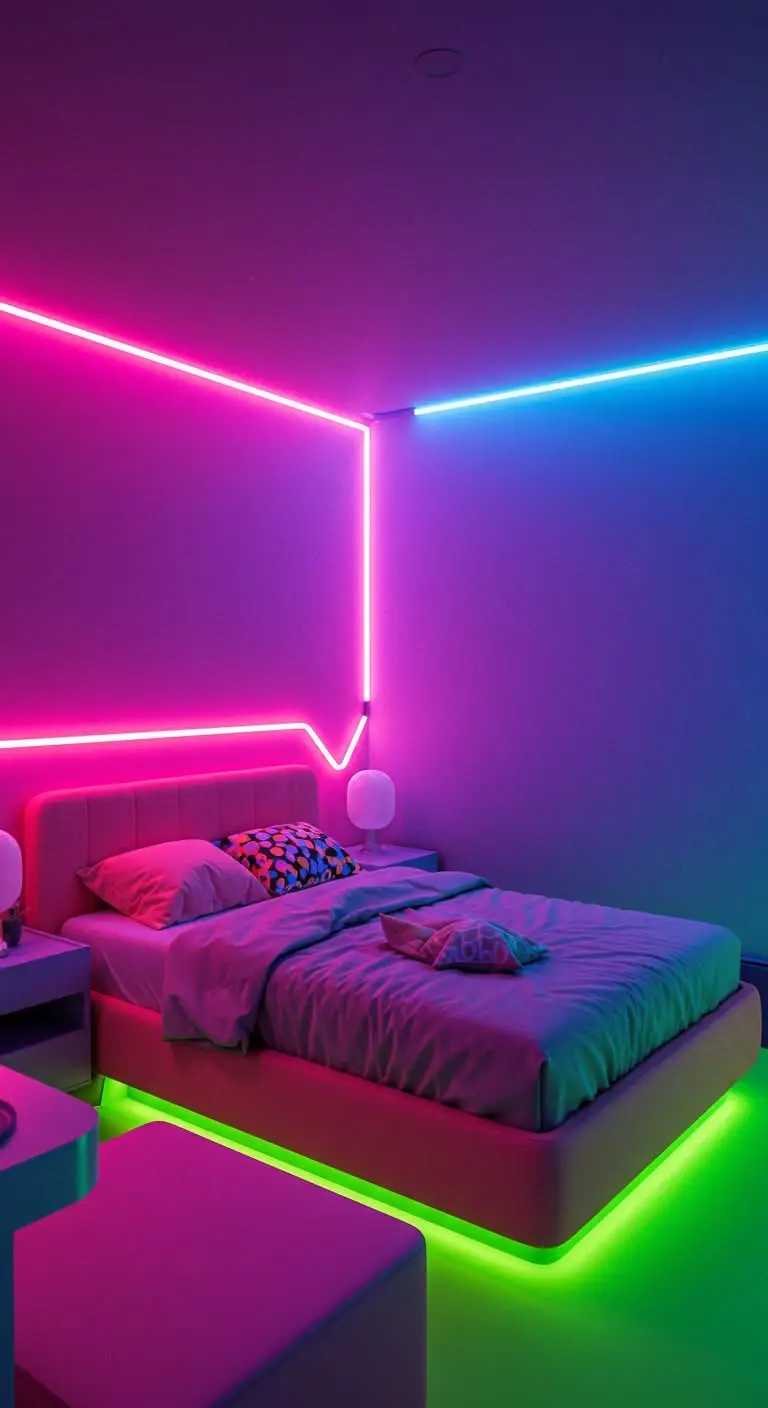 15 Trendy Neon Bedroom Ideas for a Bold Look 7 5. Go Neon with Flooring