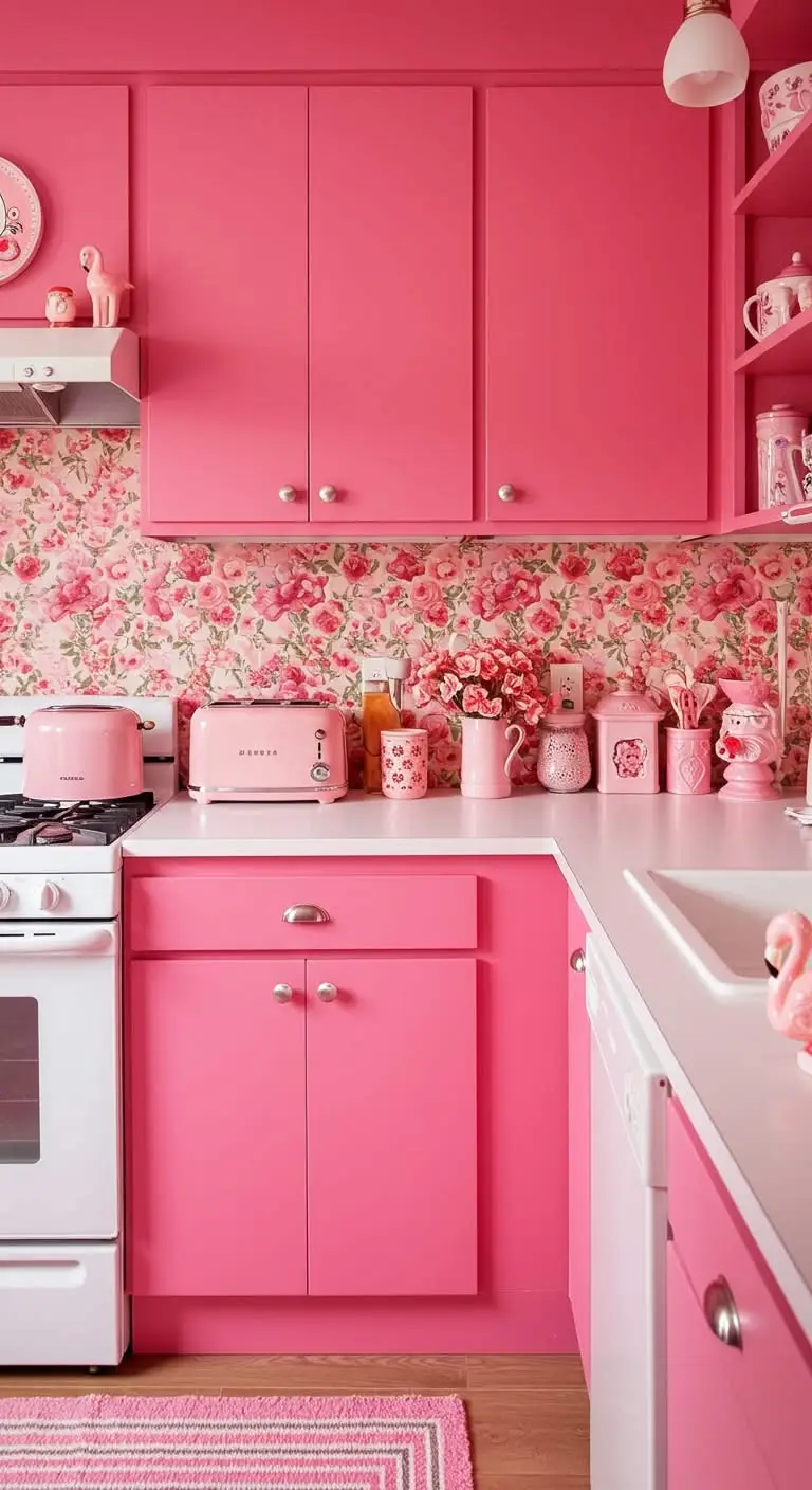 15 Retro Pink Kitchen Ideas for a Vintage Vibe 7 5. Kitsch Pink Accessories