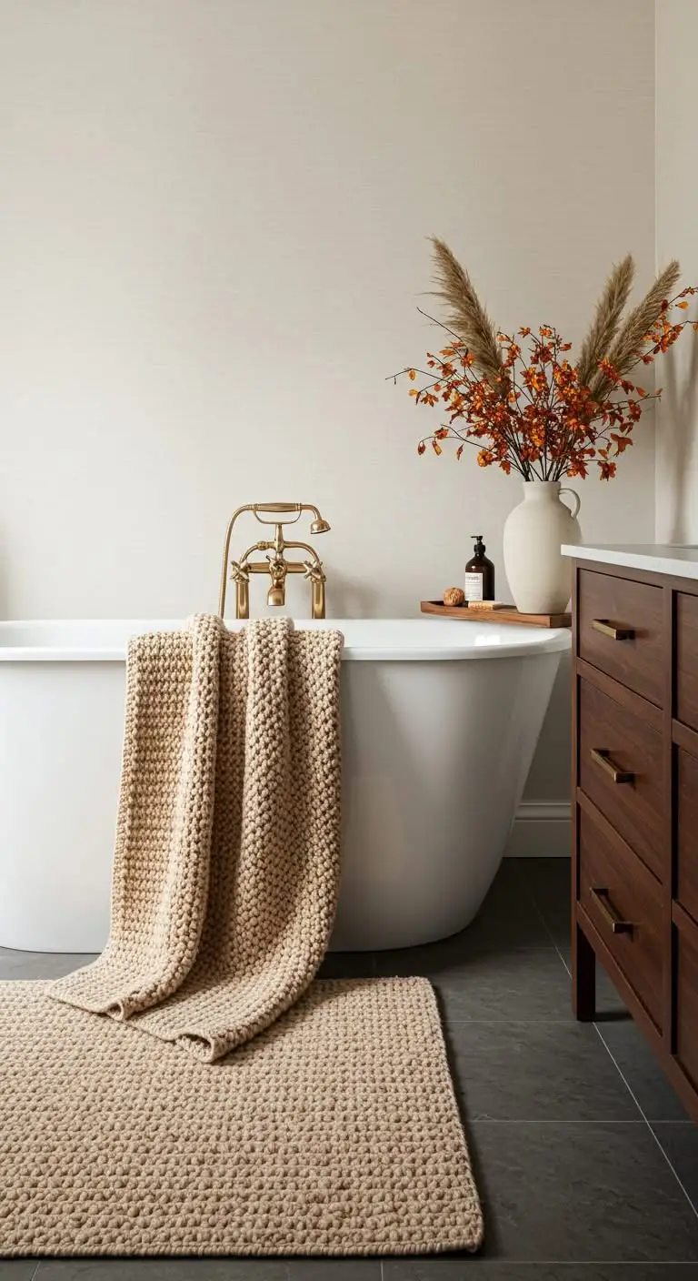 15 Cozy Fall Bathroom Decorating Ideas to Try 7 5. Layer Up with Textures