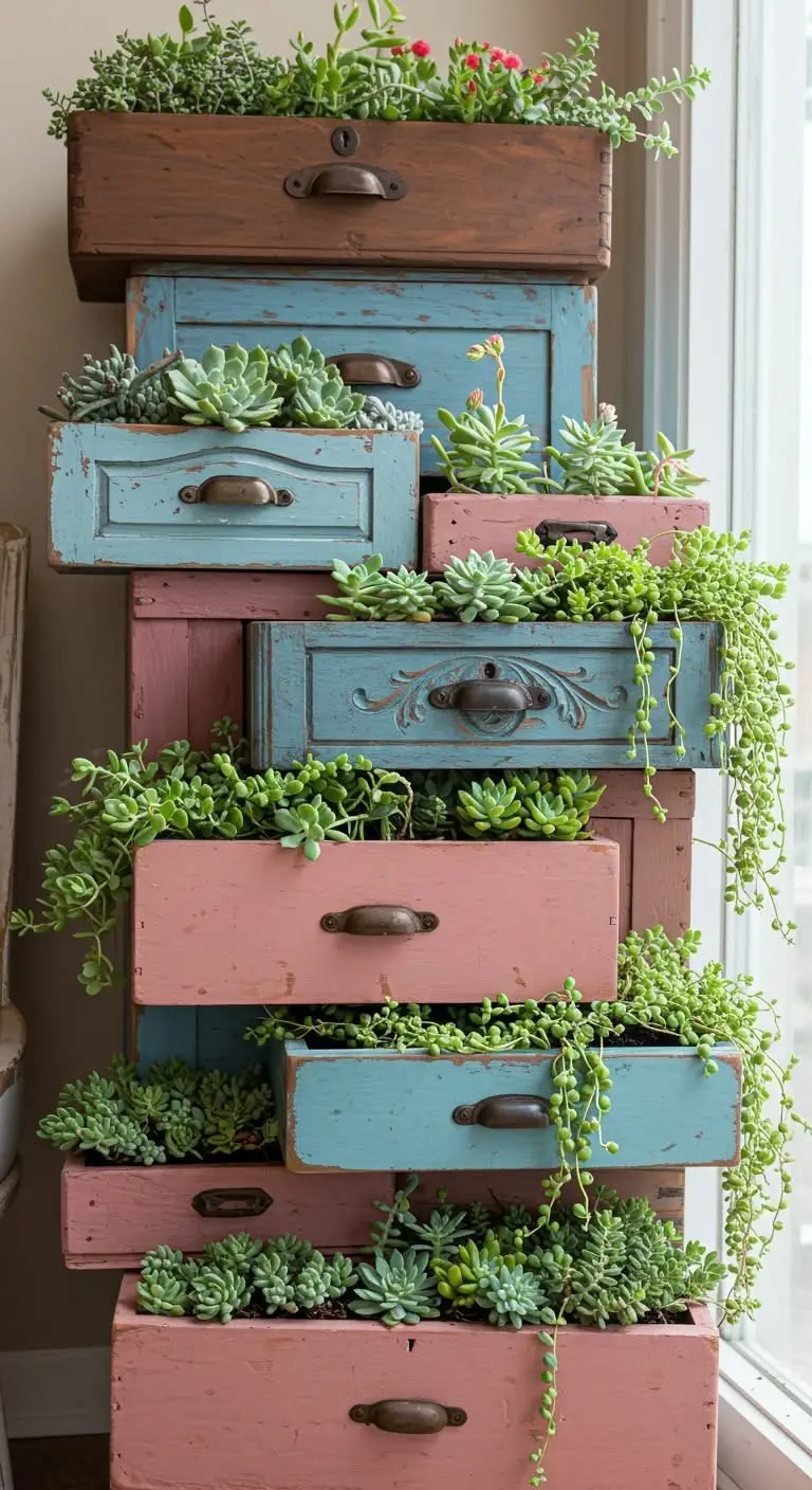 15 Funky Junk Decor Ideas for Upcycled Charm 8 5. Old Drawers as Planters