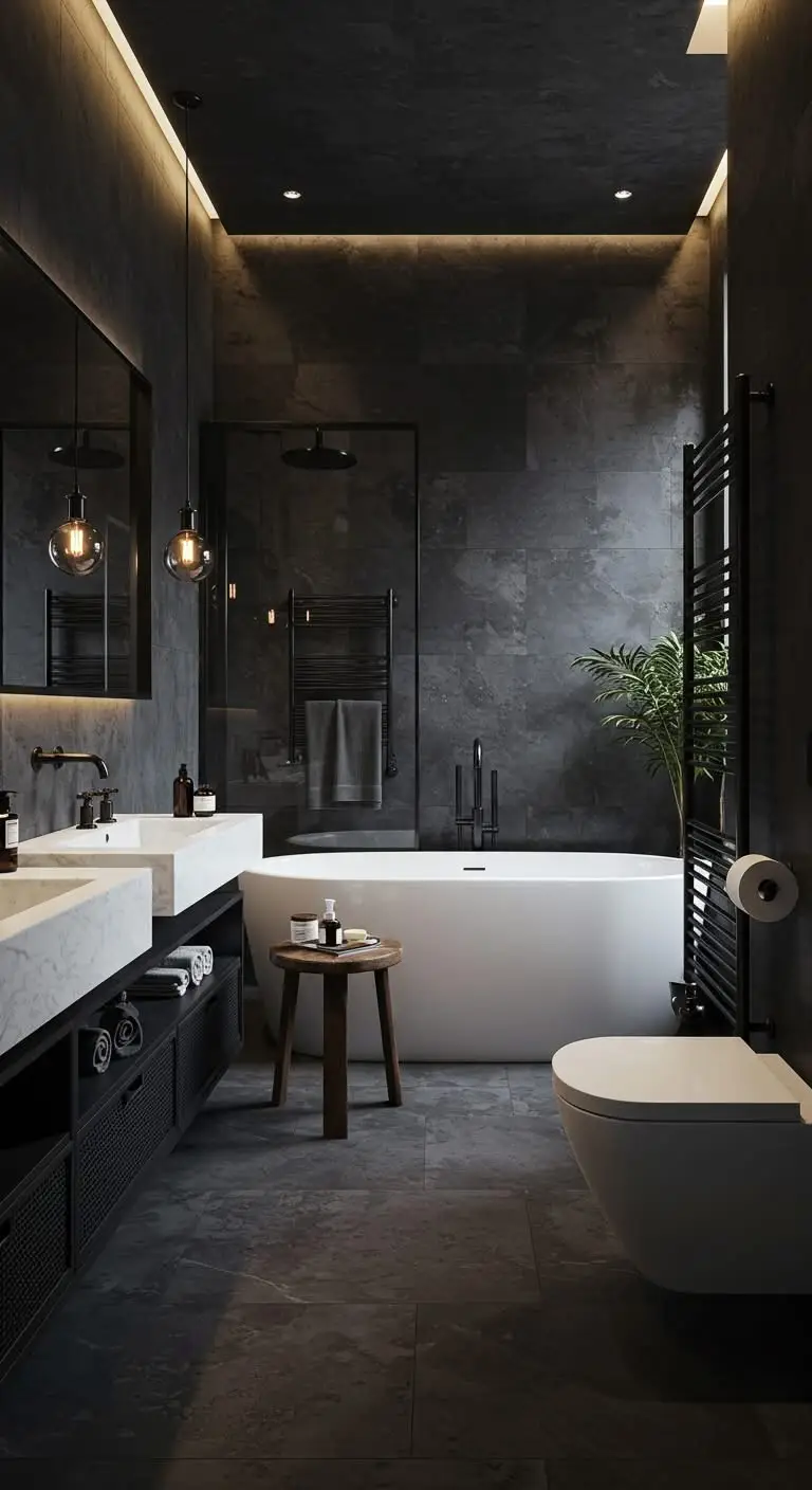 15 Bold Dark Bathroom Ideas for a Dramatic Effect 7 5. Play with Contrasts