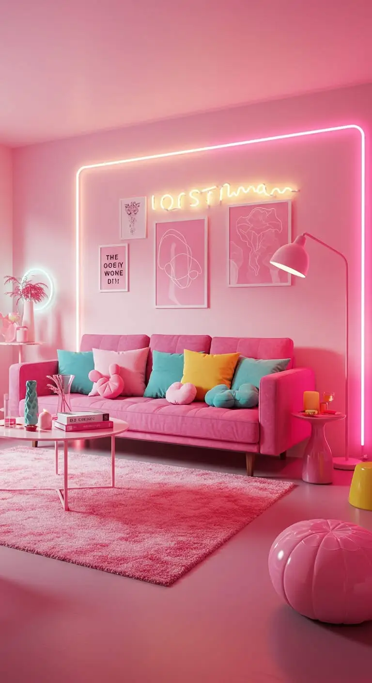 13 Chic Pink Living Room Decor Ideas 7 5. Playful Lighting