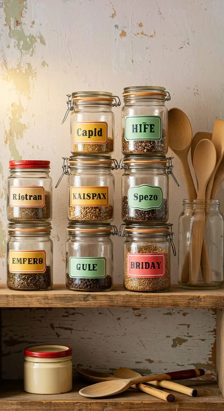 13 Nostalgic DIY Projects to Add Vintage Charm 7 5. Retro-Inspired Kitchen Spice Jars