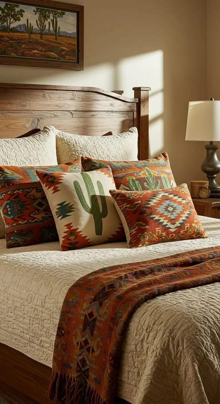 13 Western Bedding Ideas for a Cozy Cabin Feel 7 5. Southwestern Throw Pillows