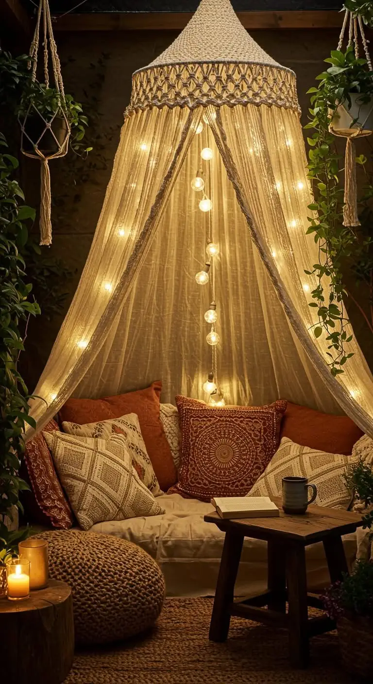 13 Cozy Boho Reading Nook Ideas for Book Lovers 6 5. The Book Haven Canopy