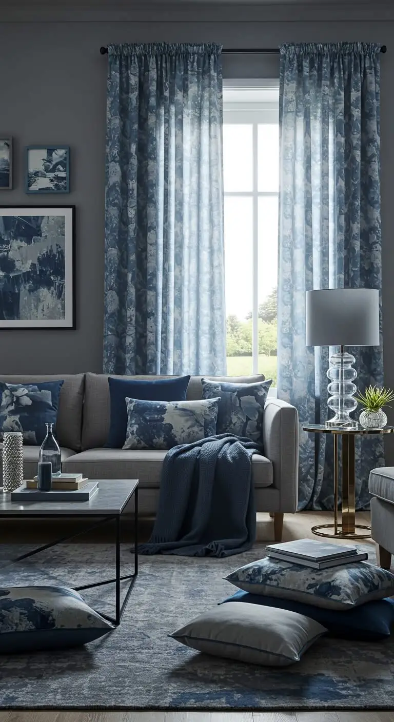 11 Elegant Blue and Gray Living Room Ideas for a Chic Look 7 5. Use Blue and Gray Patterns