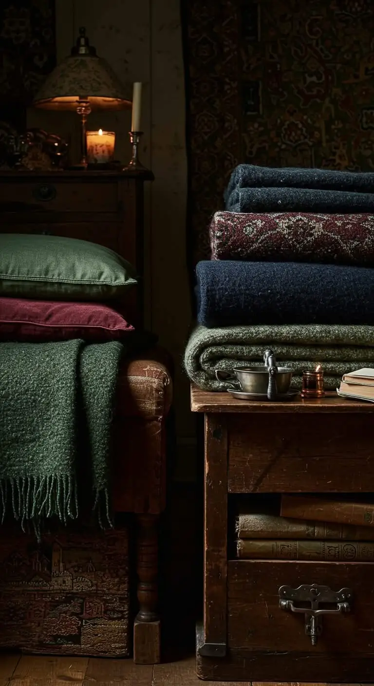 13 Moody Cottage Core Ideas for a Dark and Cozy Aesthetic 8 5. Use Textiles to Layer Cozy Comfort