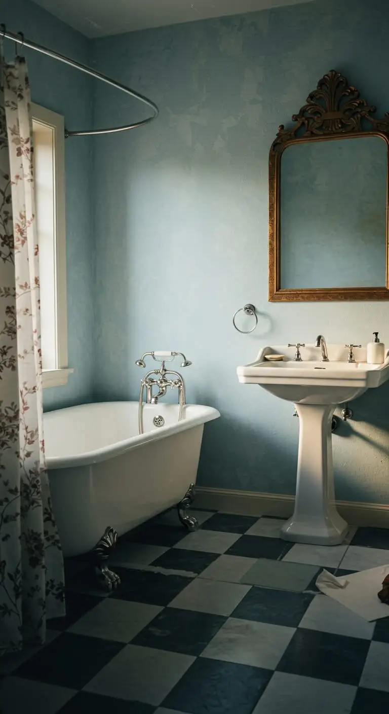 13 Stunning Vintage Bathroom Ideas for a Classic Look 9 6. Checkered Floor Tiles