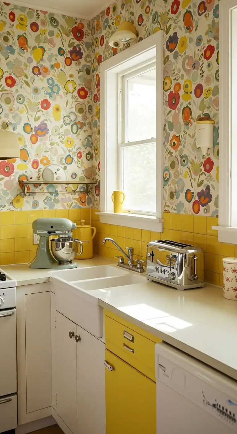 13 Perfect 1950s Kitchen Ideas for a Retro Touch 10 6. Fun Wallpaper