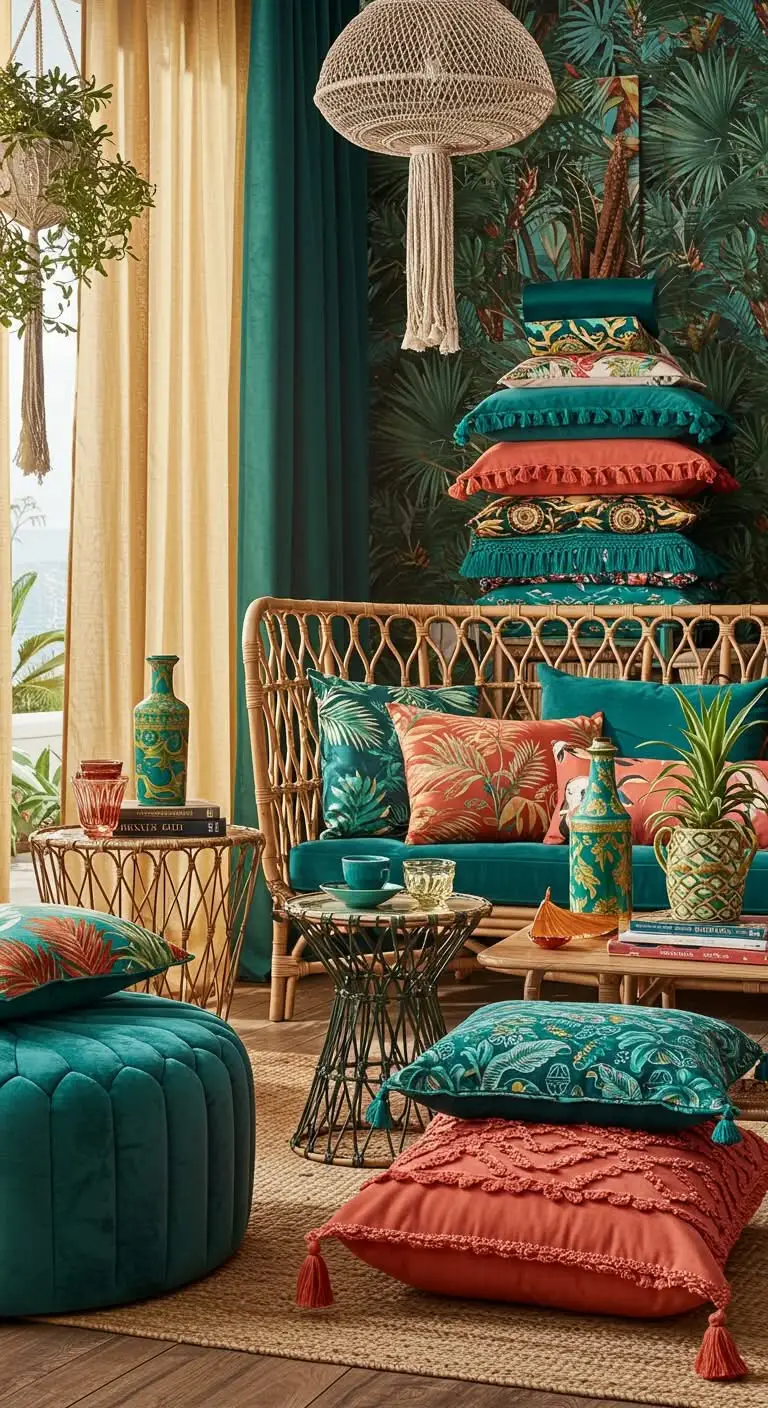 13 Trendy Tropical Chic Decor Ideas 9 6. Go for Layered Textiles