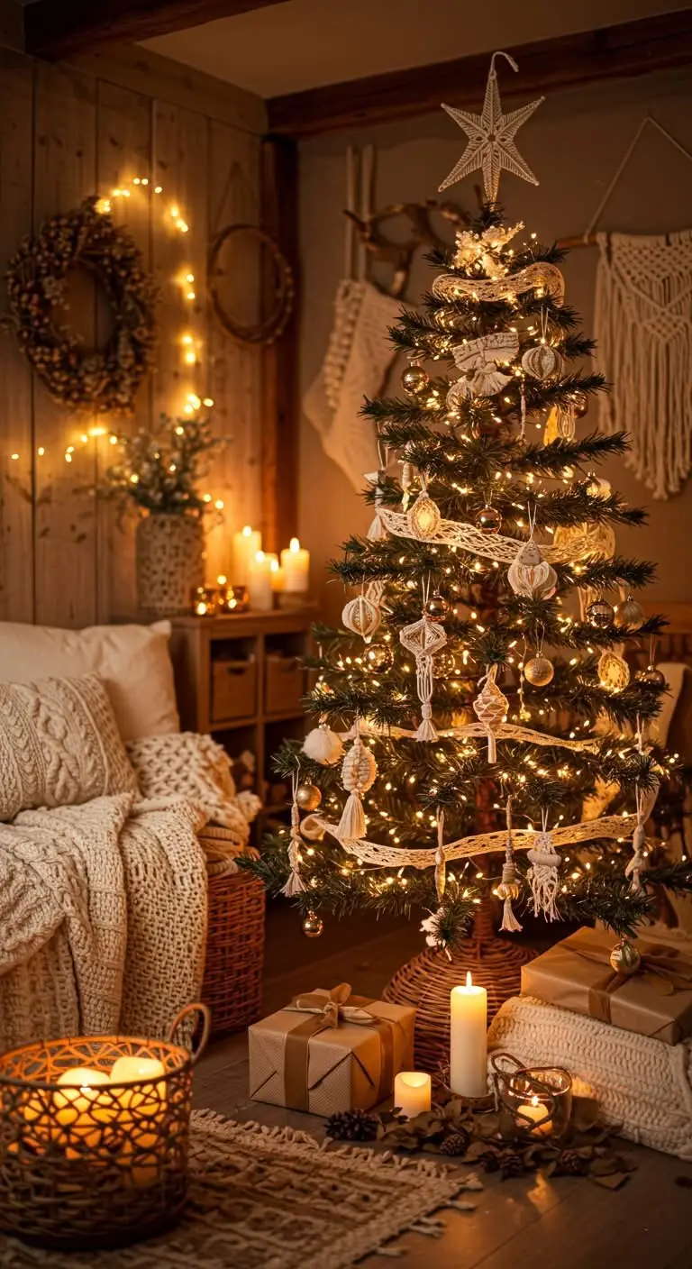 15 Festive Boho Ideas for Christmas Decorating 10 6. Rattan and Rustic Accents