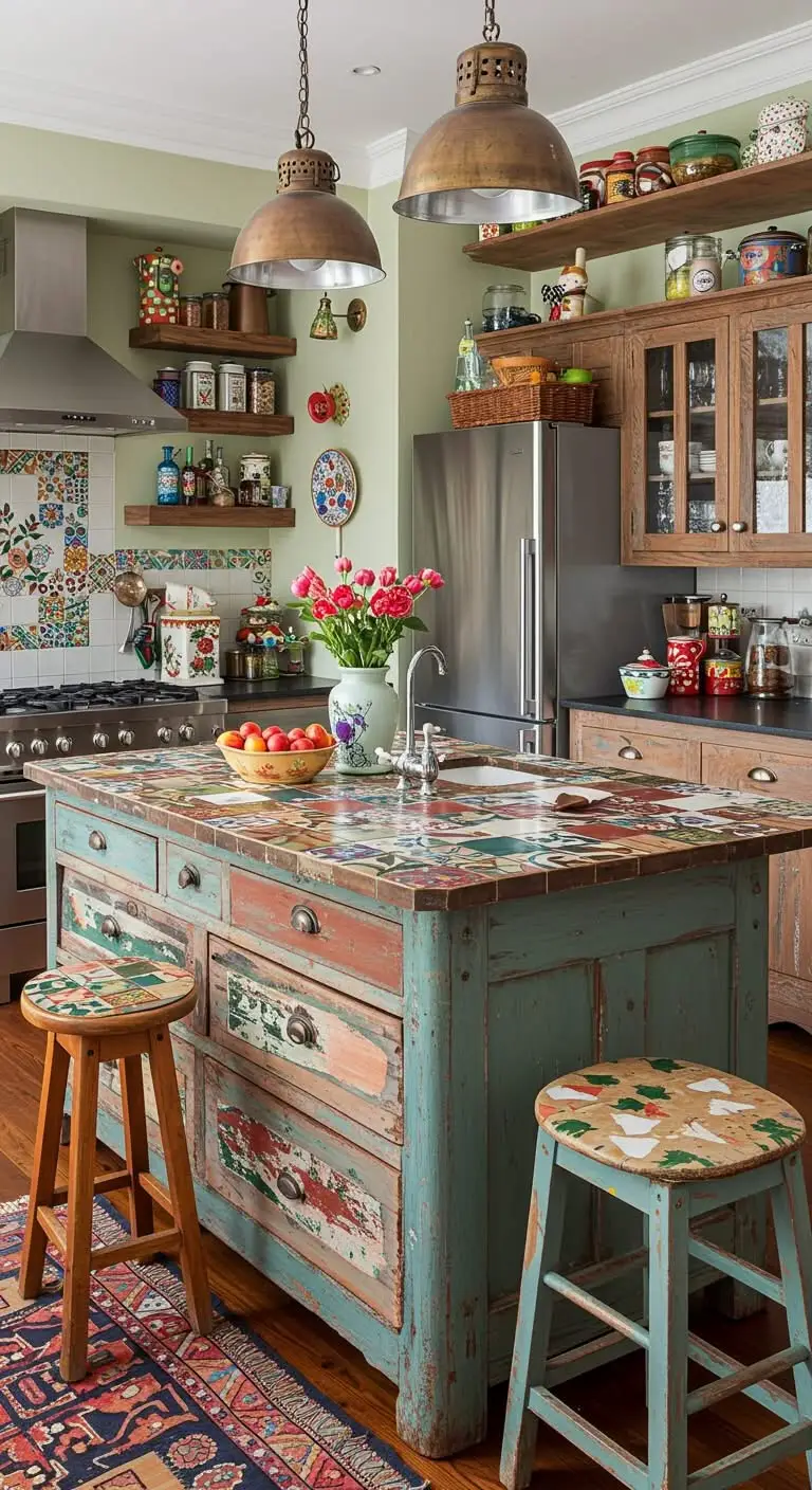11 Eclectic Kitchen Decor Ideas for a Unique Space 8 6. Repurposed Kitchen Island