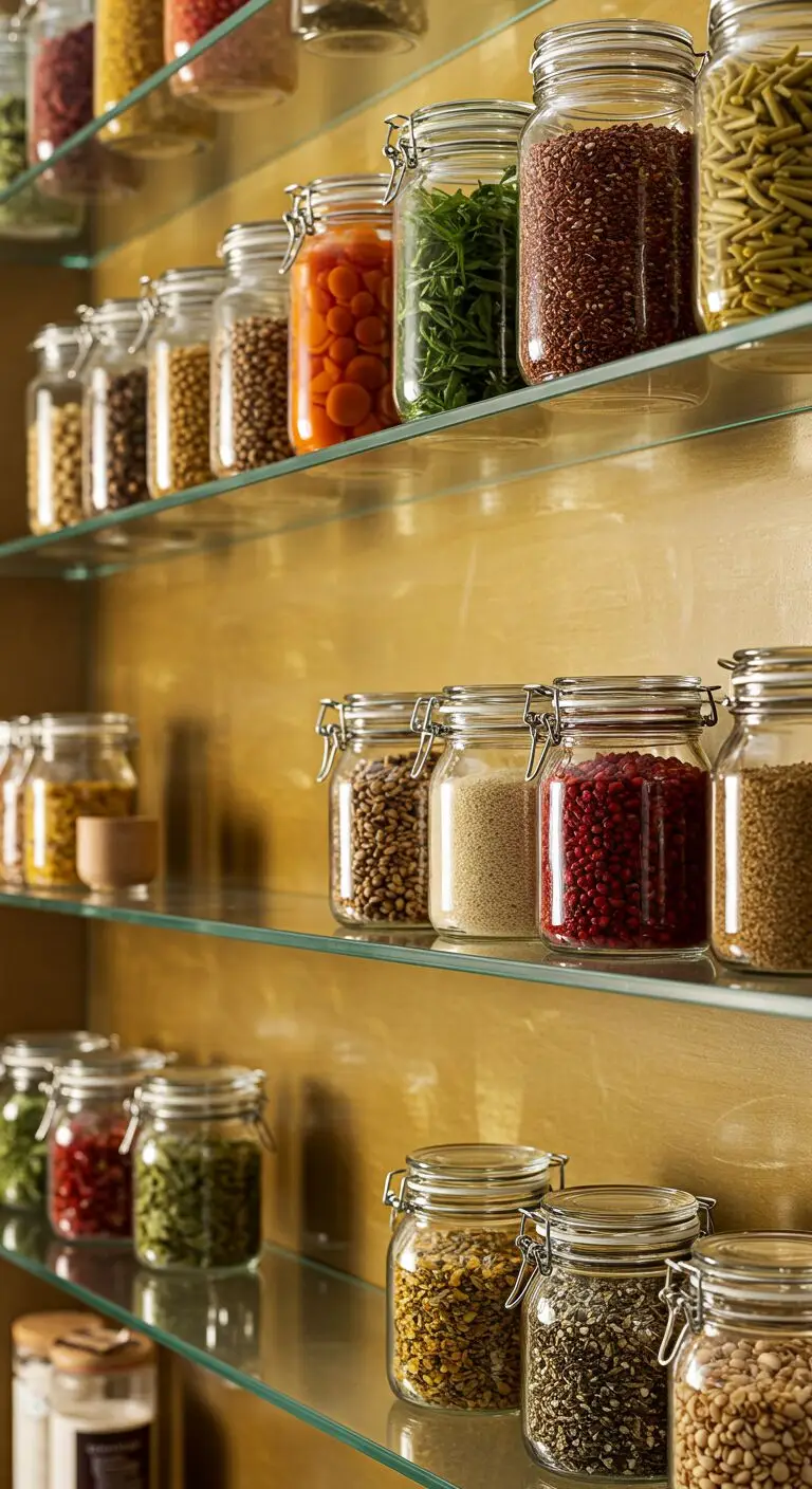 13 Kitchen Open Shelving Ideas for a Chic and Functional Look 8 6. Use Transparent Shelves for a Modern Vibe