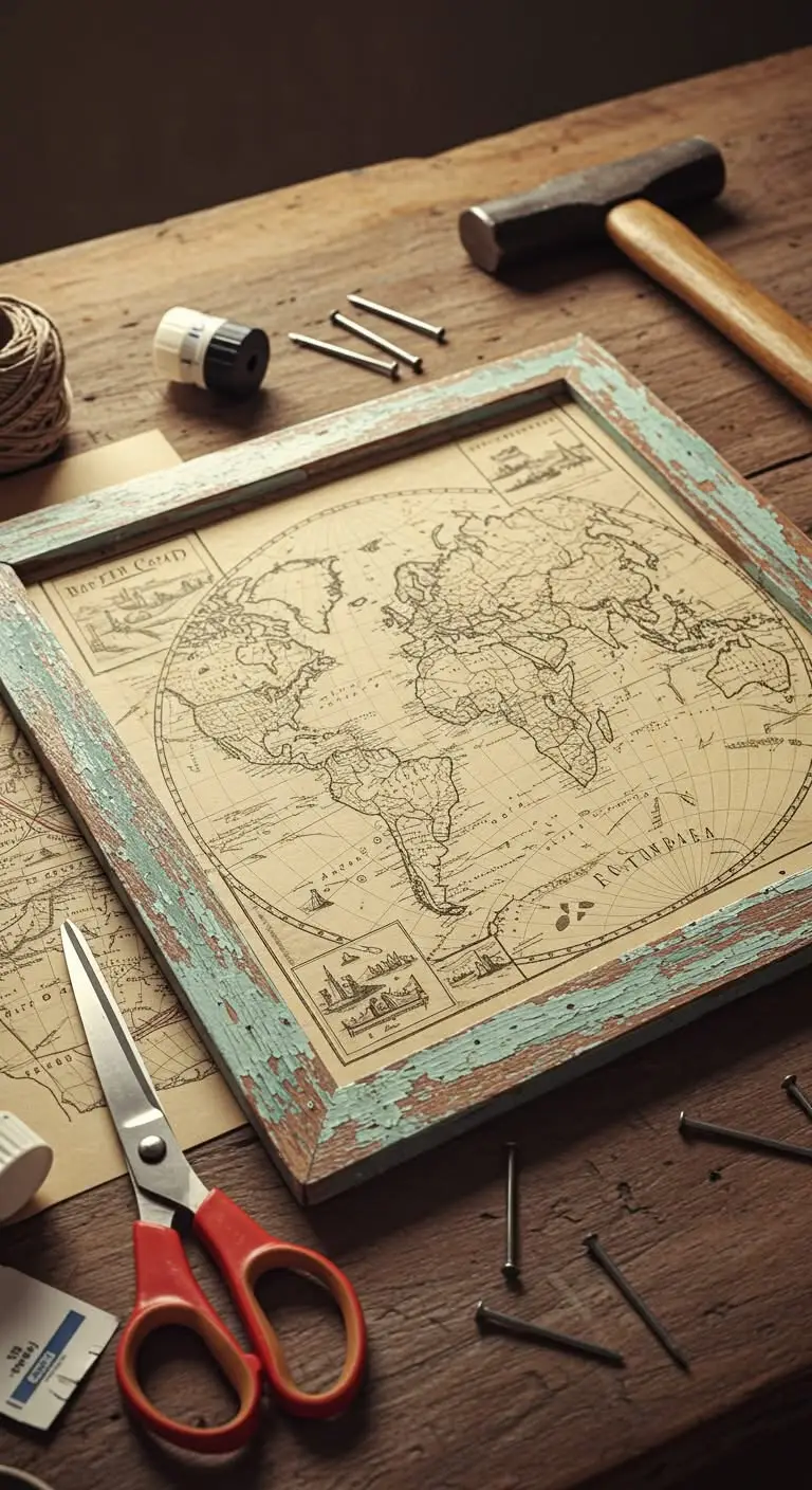 13 Nostalgic DIY Projects to Add Vintage Charm 8 6. Vintage Map Wall Art
