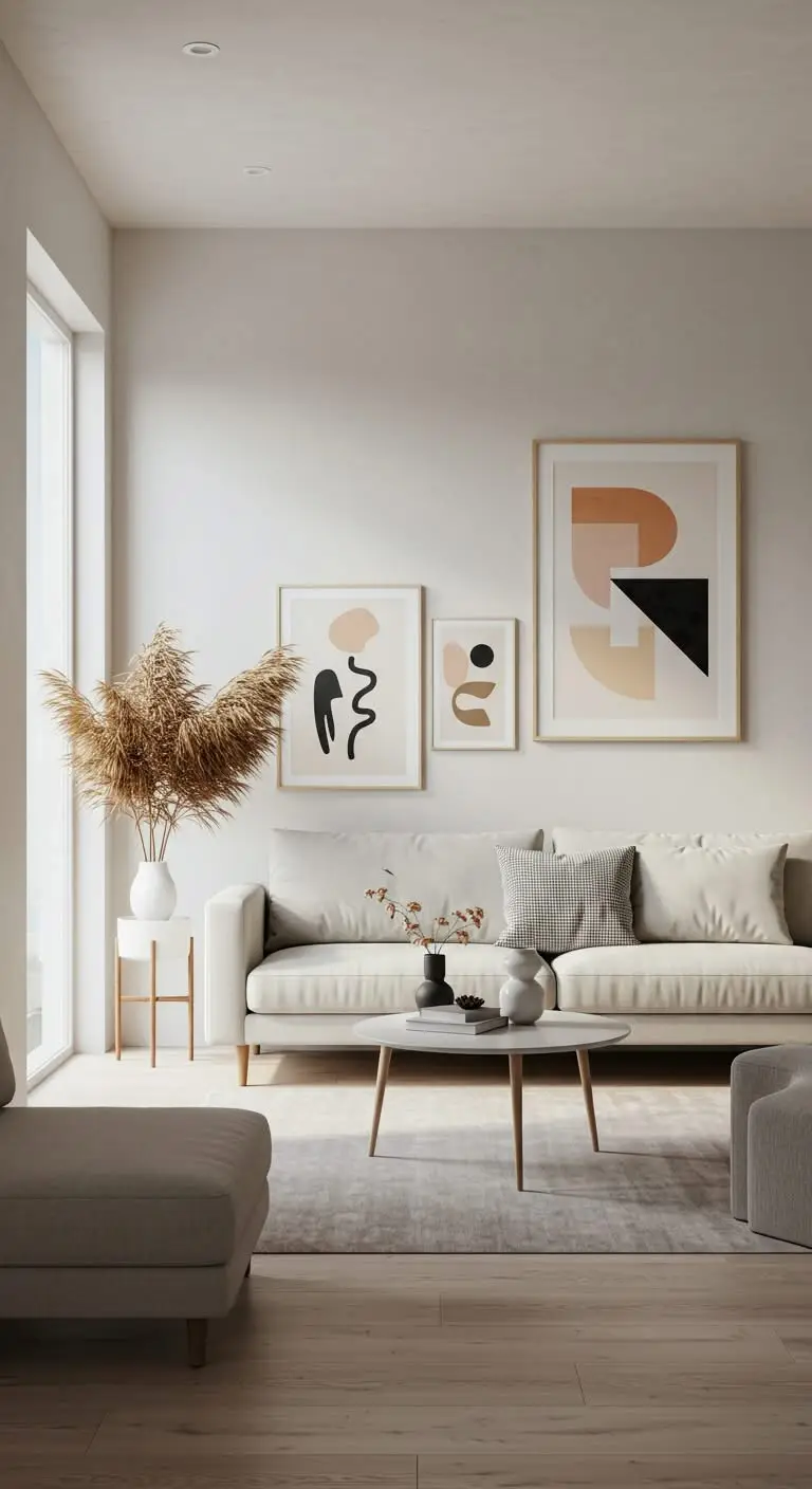 15 Stylish Minimalist Living Room Ideas 9 7. Add Artwork Thoughtfully