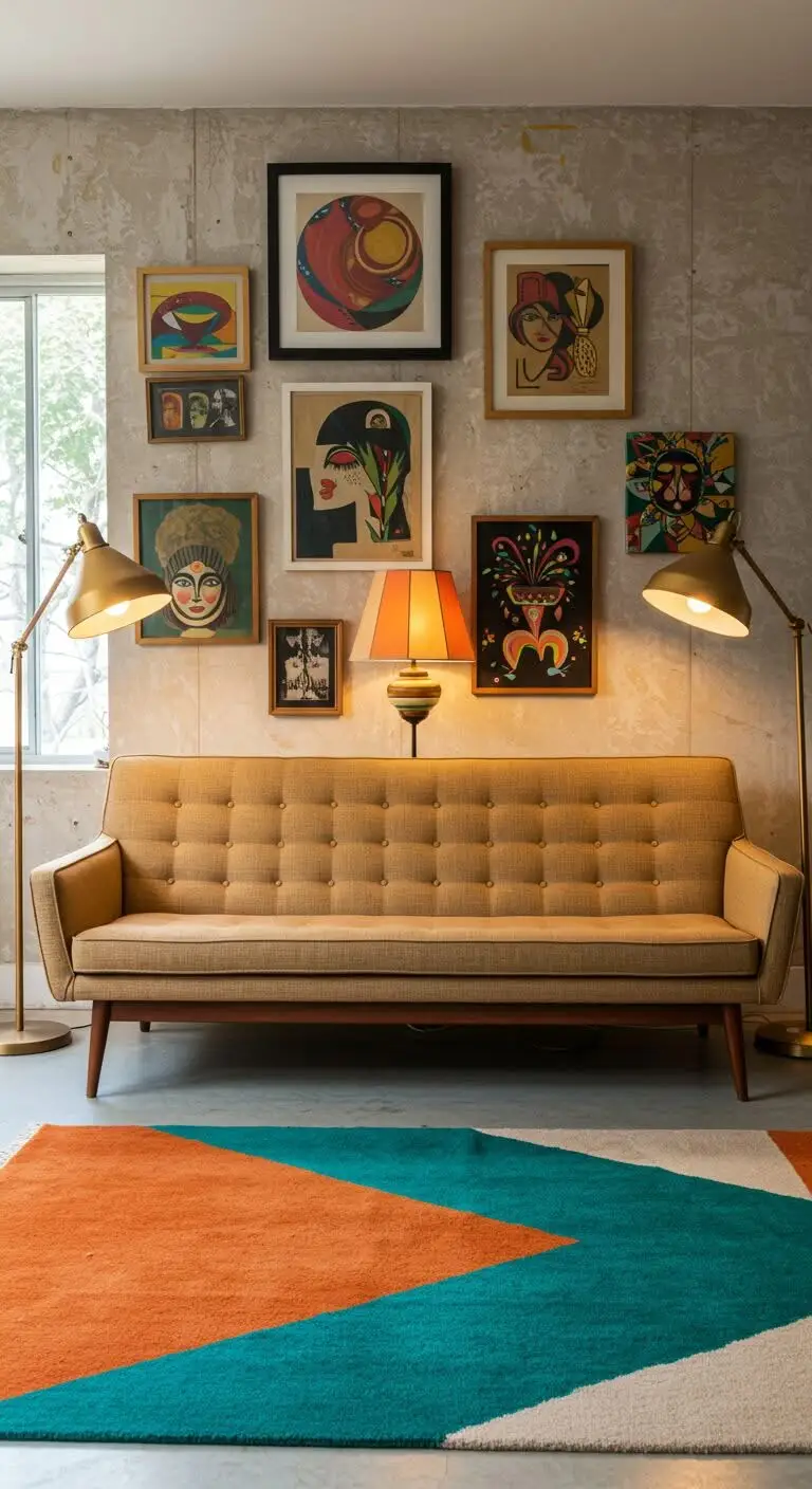 17 Chic Tan Sofa Living Room Ideas for a Neutral Look 9 7. Add Vintage With a Modern Twist