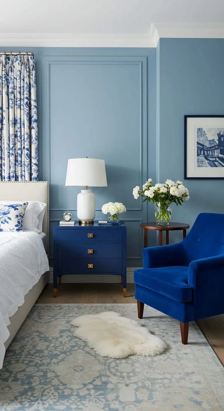 13 Elegant Blue and White Bedroom Ideas 9 7. Blue Accent Furniture