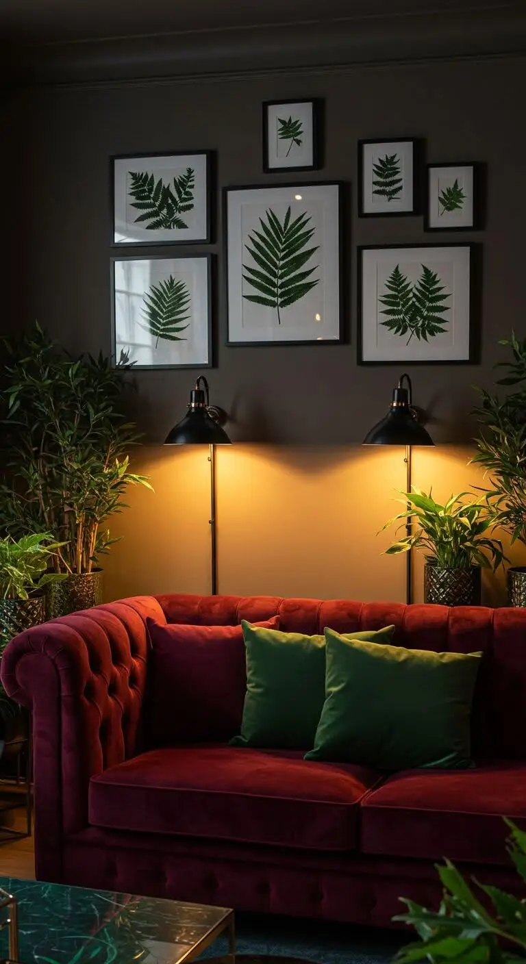 11 Elegant Burgundy Living Room Inspirations for a Rich Aesthetic 9 7. Burgundy Meets Green