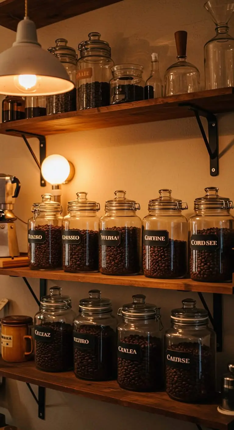 11 Kafe Aesthetic Ideas for a Cozy Coffee Spot 9 7. Choose Glass Jars for Coffee Storage