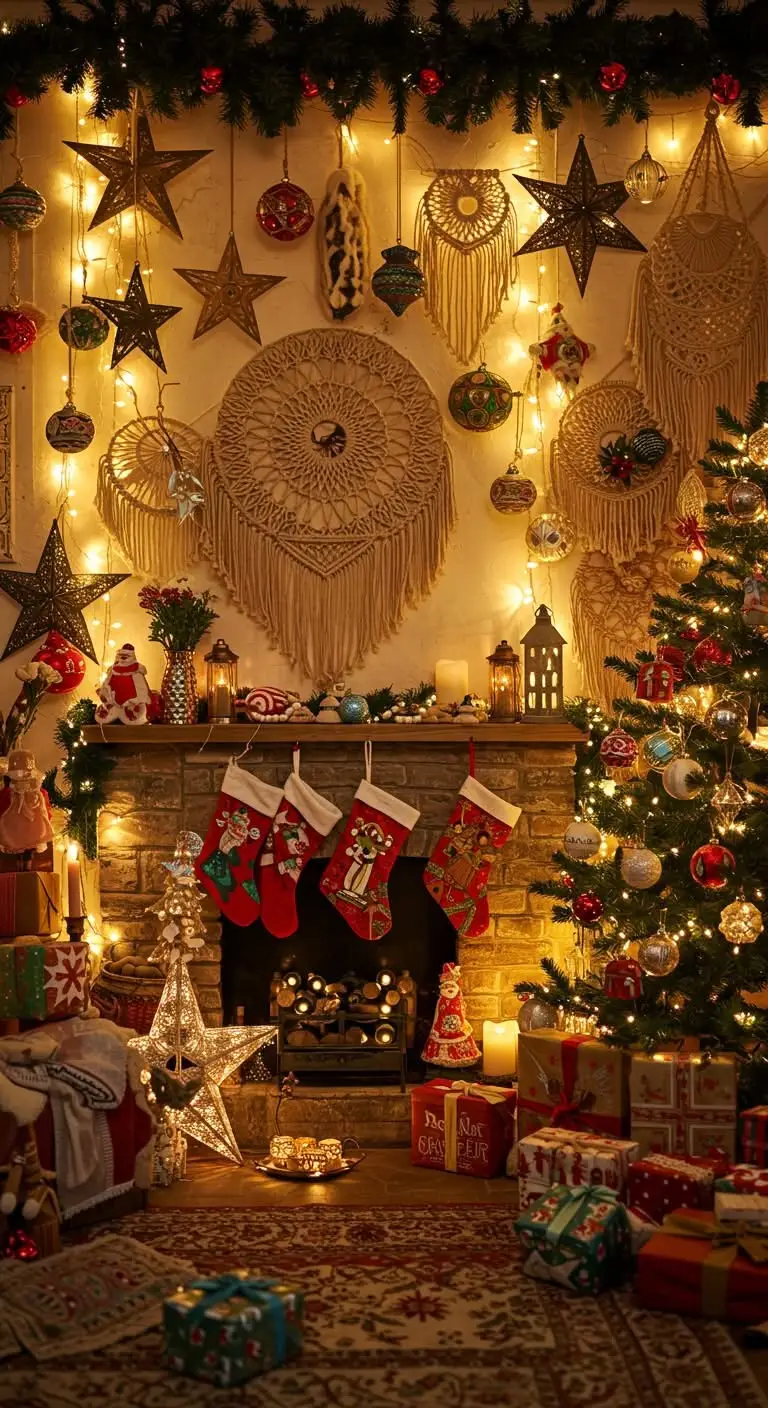 15 Festive Boho Ideas for Christmas Decorating 11 7. Create a Festive Boho Light Display