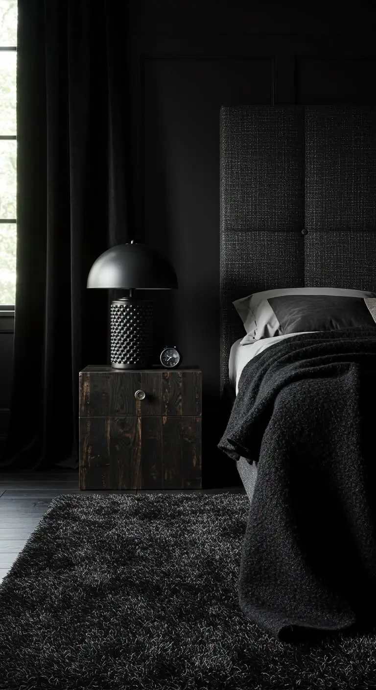 15 Bold and Stylish Black Bedroom Ideas 9 7. Introduce Textures