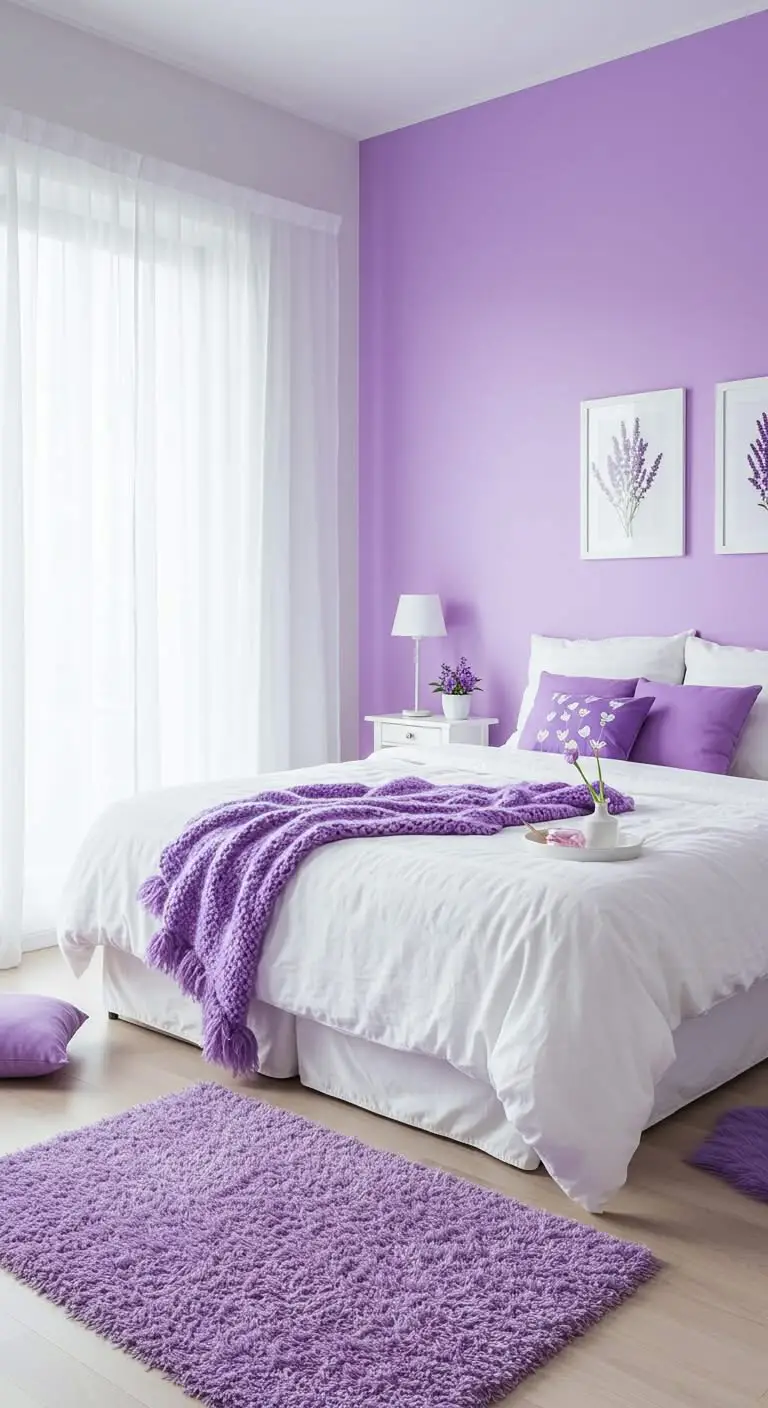 15 Beautiful Bedroom Color Combinations to Try 9 7. Lavender and White