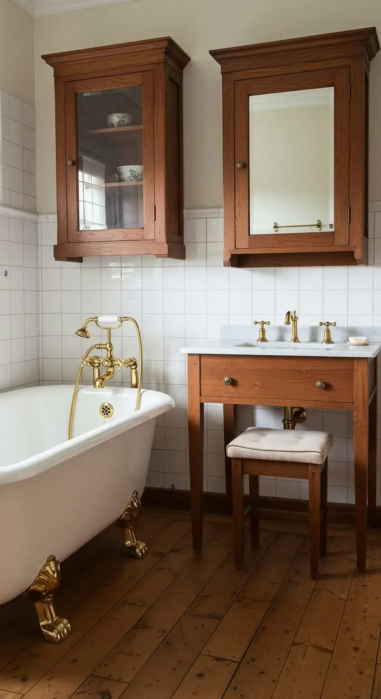 13 Stunning Vintage Bathroom Ideas for a Classic Look 10 7. Natural Wood Accents