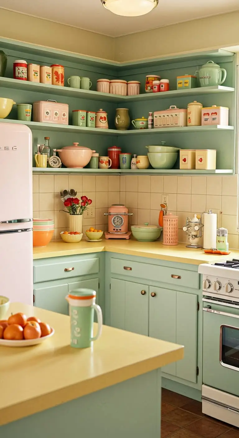 13 Perfect 1950s Kitchen Ideas for a Retro Touch 11 7. Open Shelving