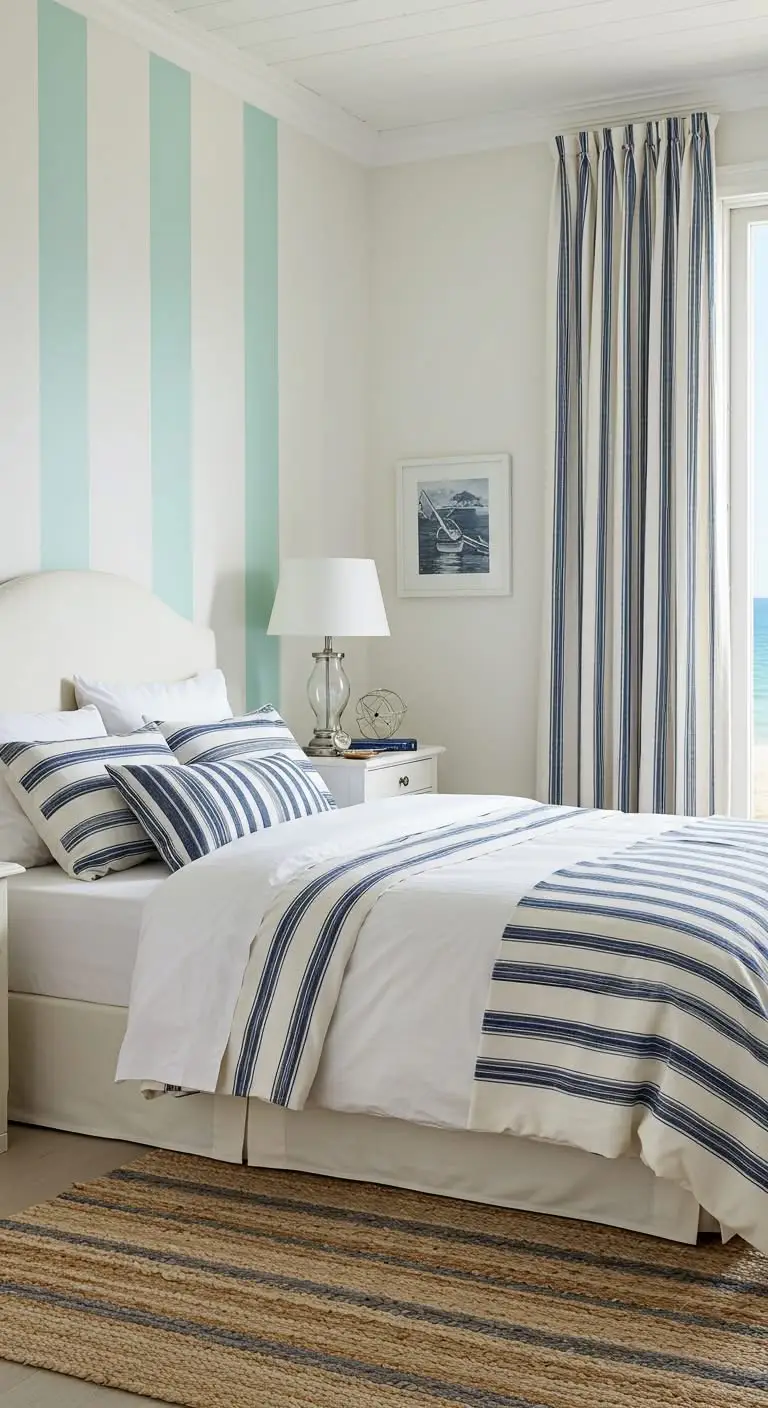 11 Beachy Bedroom Ideas for a Coastal Escape 9 7. Play with Stripes