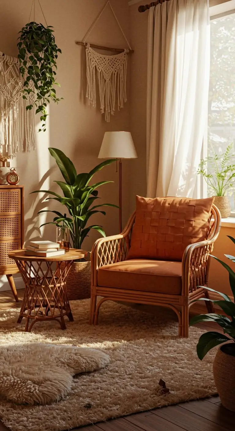 13 Cozy Boho Reading Nook Ideas for Book Lovers 8 7. Rattan Reveries