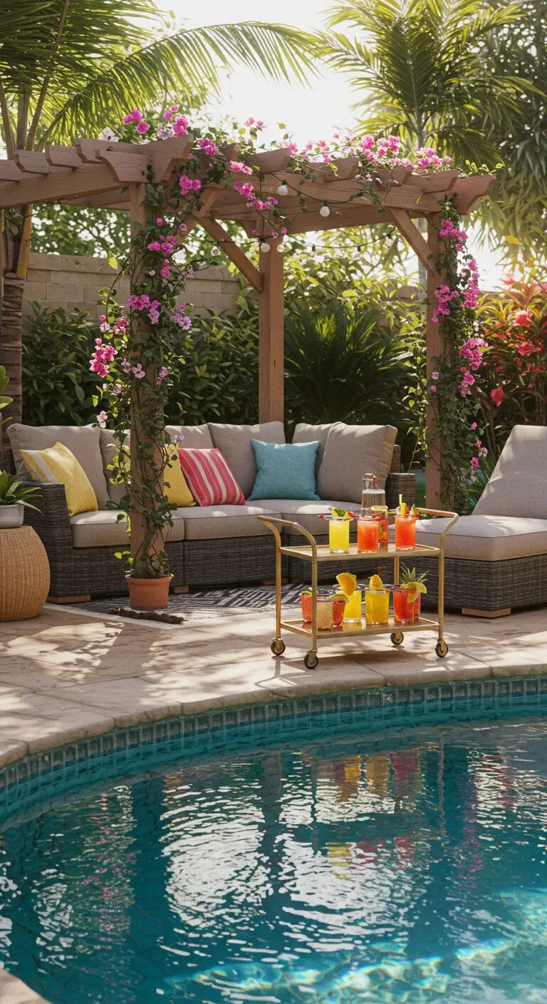 17 Small Backyard Pool Ideas for a Refreshing Escape 11 8. Add Poolside Entertainment