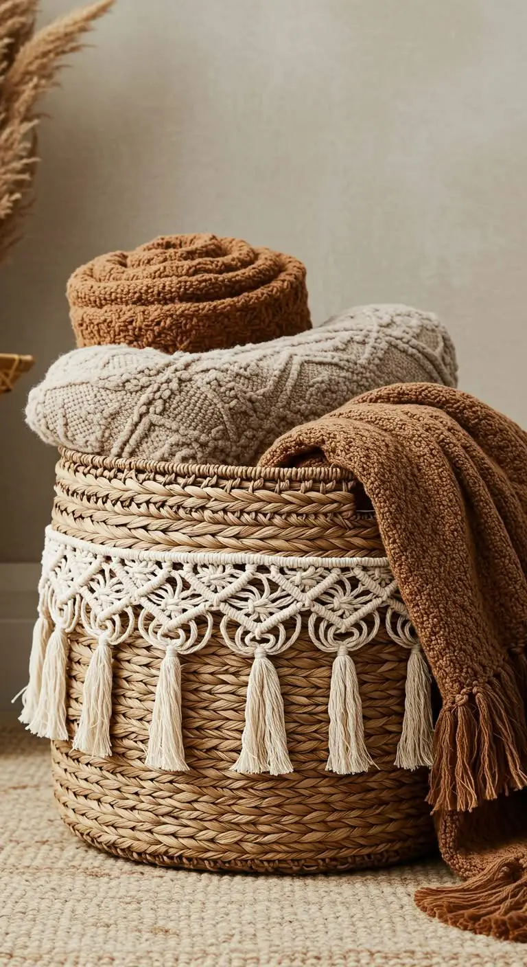 13 Boho Entry Way Ideas to Welcome Guests in Style 11 8. Basket Storage That Blends Style and Function
