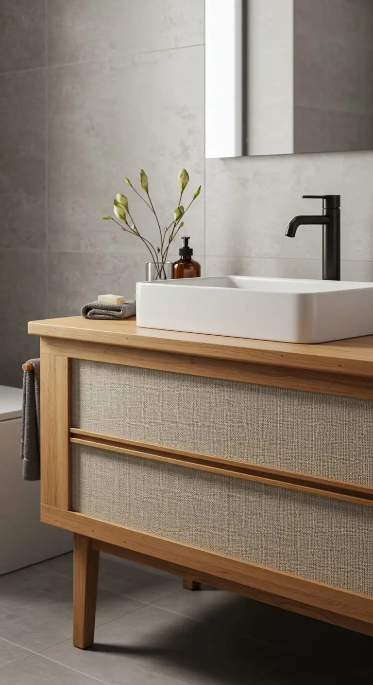 13 Minimalist Japandi Bathroom Vanity Ideas for a Zen Feel 10 8. Blend Textures for Interest