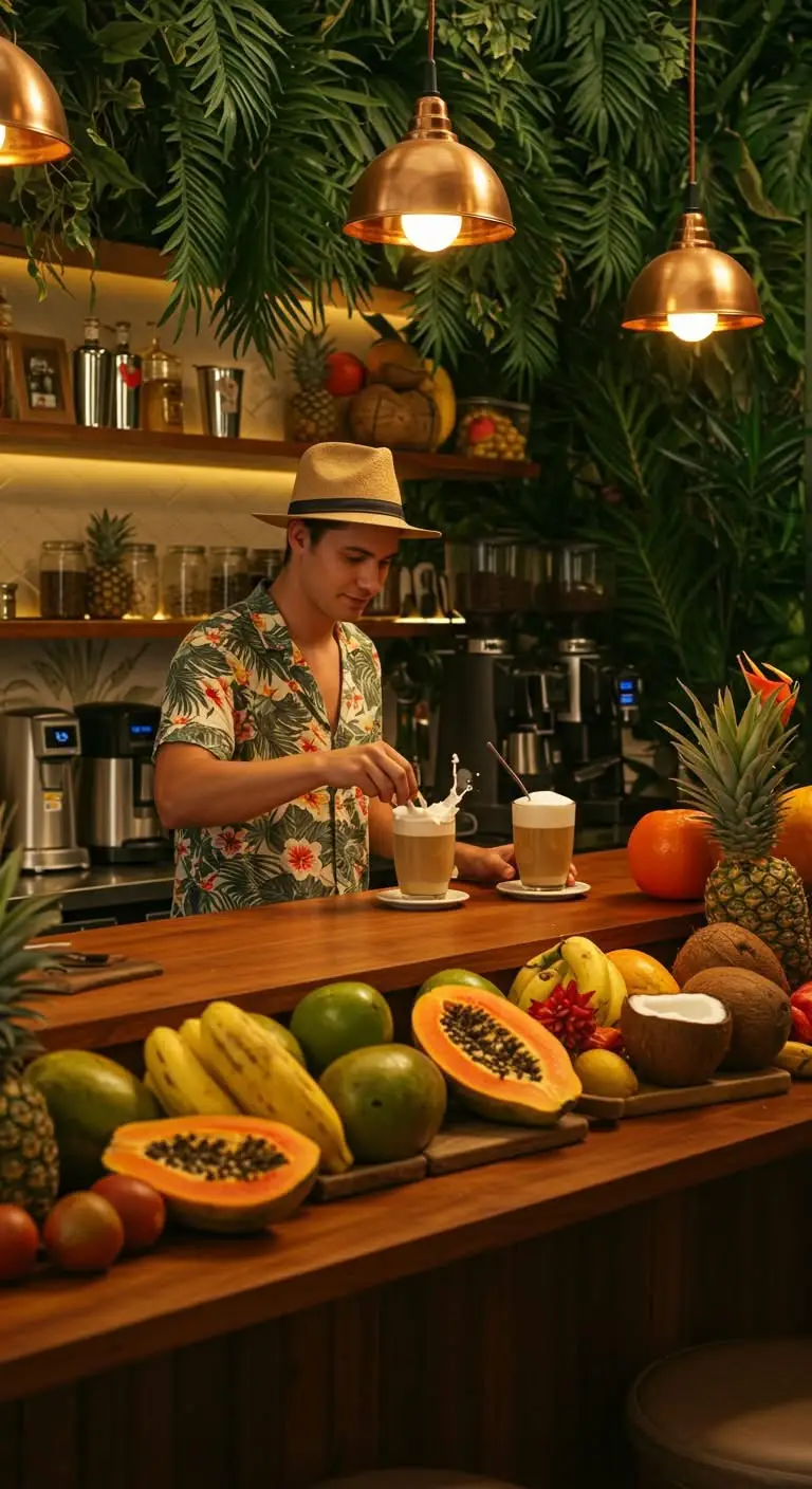 15 Stylish Coffee Bar Ideas for Every Home 10 8. Bring Tropical Vibes to Your Coffee Bar