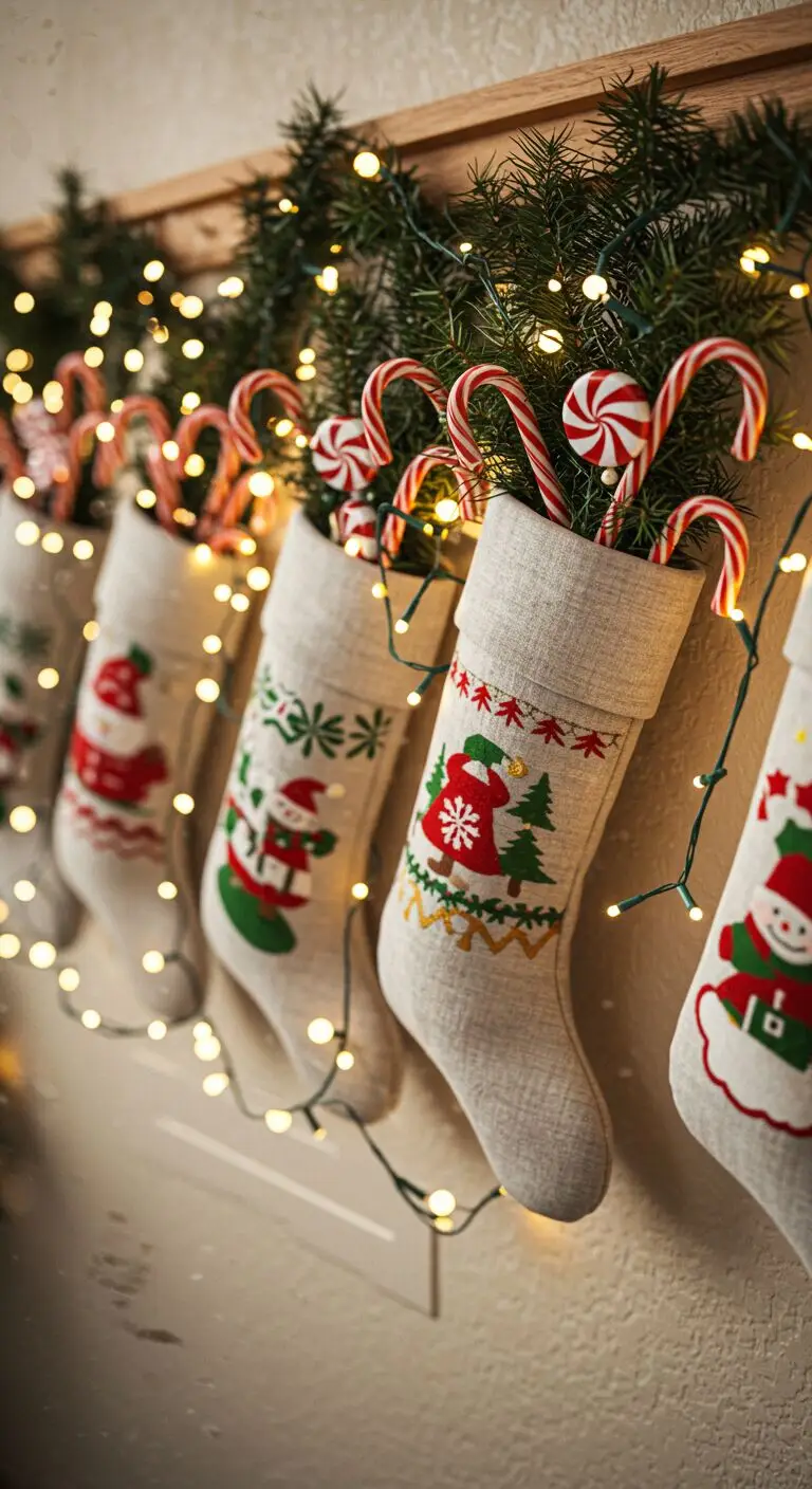 17 Stylish Christmas Living Room Decor Ideas to Try 10 8. Personalized Stocking Displays