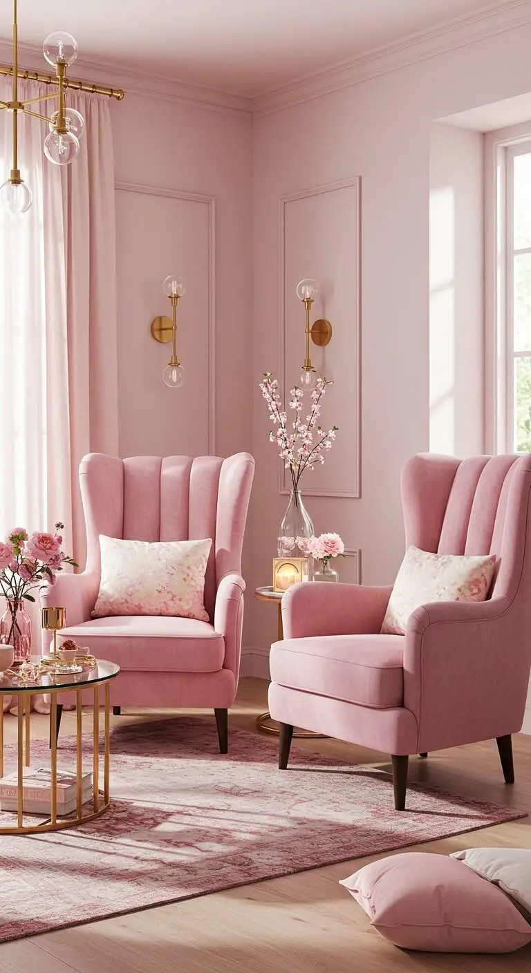 13 Chic Pink Living Room Decor Ideas 10 8. Pink Velvet Chairs