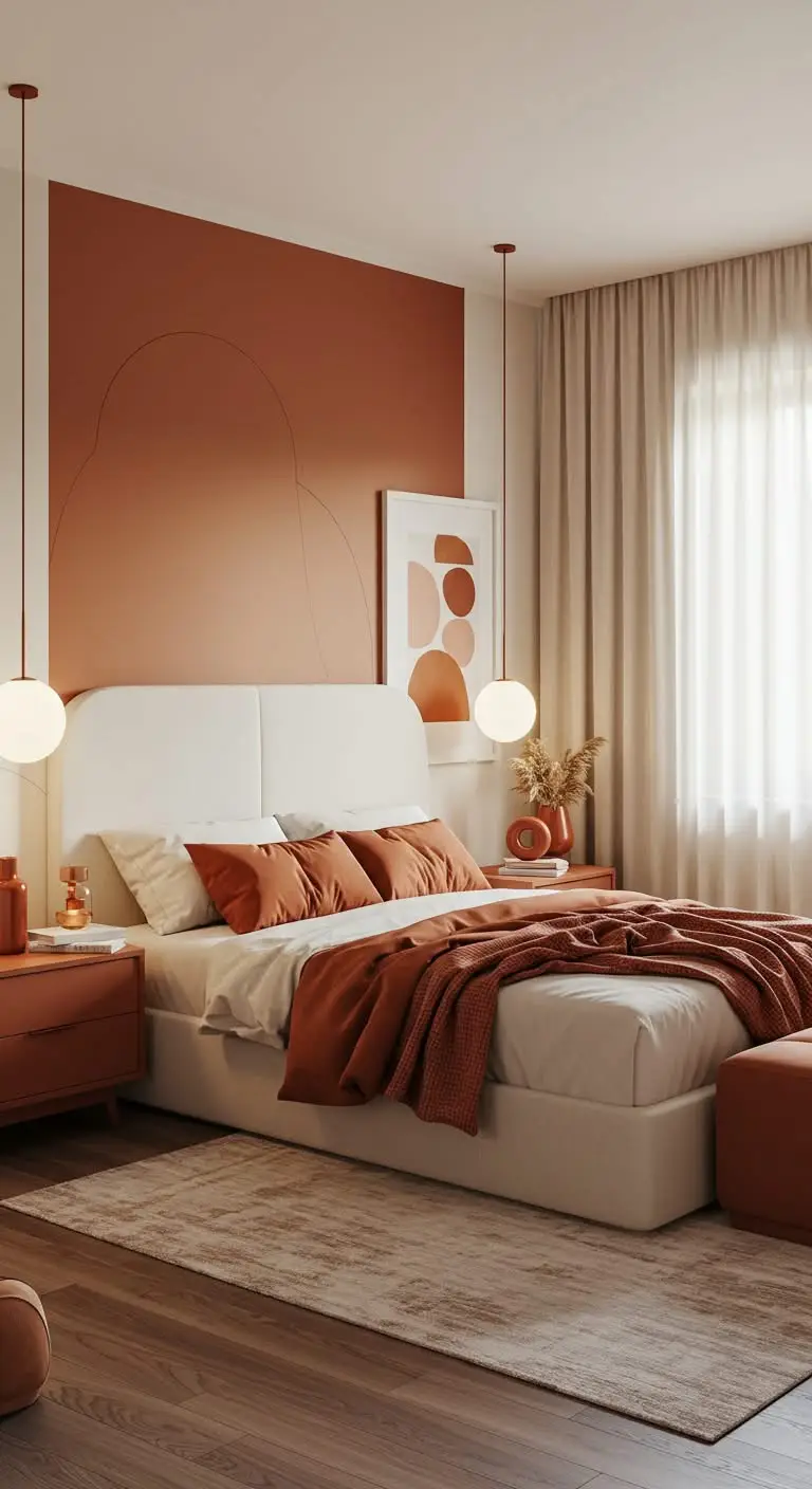 15 Beautiful Bedroom Color Combinations to Try 10 8. Terracotta and Cream