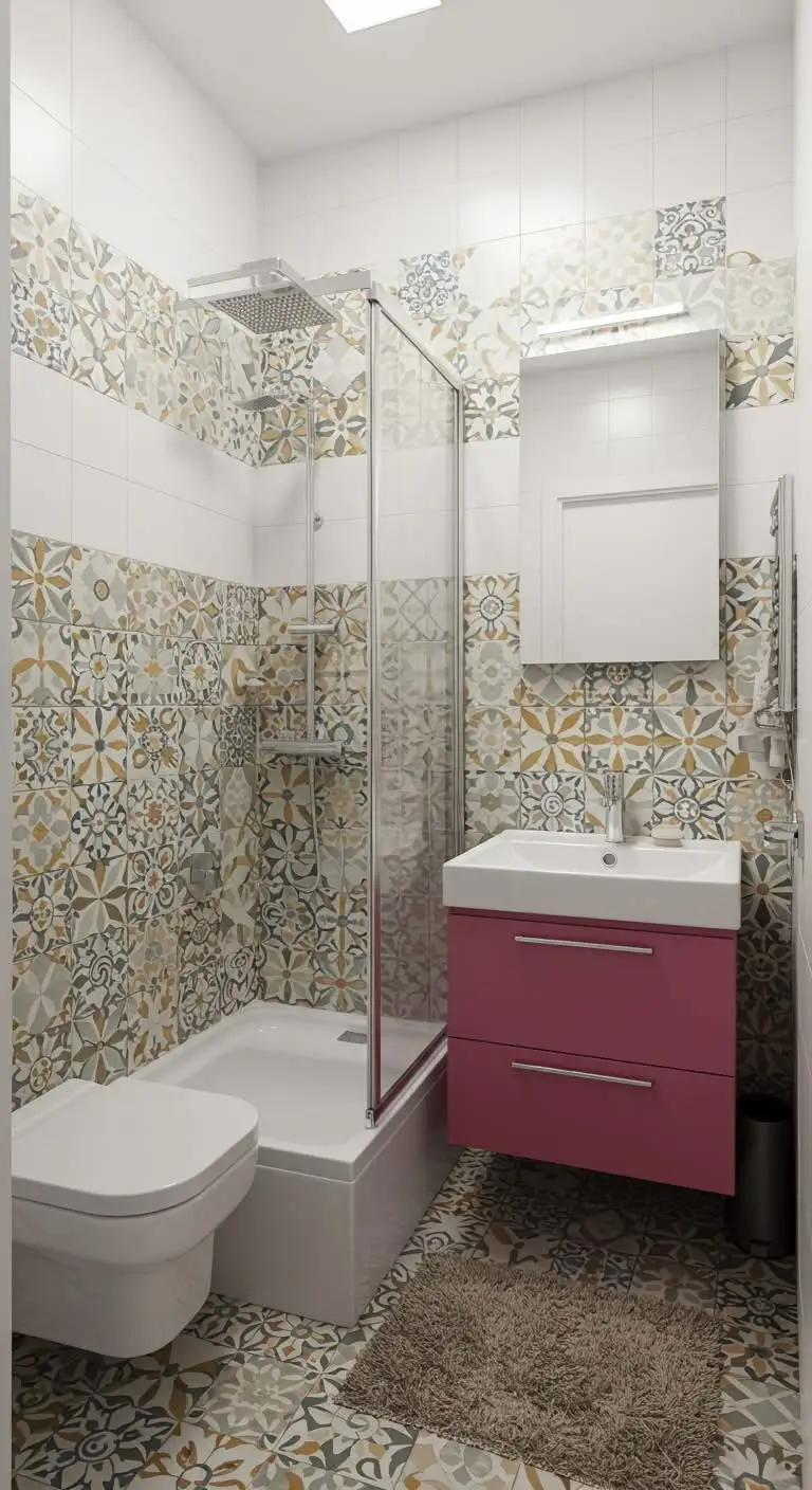 11 Small Bathroom Remodels That Maximize Space 12 9. Go Bold with Patterns