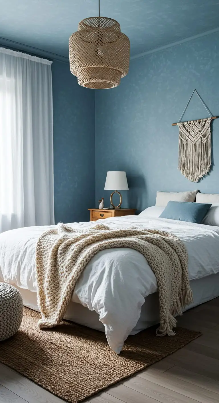 13 Elegant Blue and White Bedroom Ideas 11 9. Layered Textures