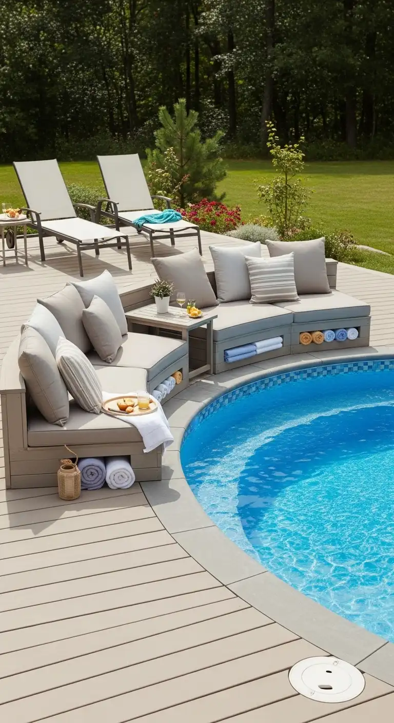 13 Inflatable Pool Deck Ideas to Upgrade Your Outdoor Fun 11 Add Built-In Seating