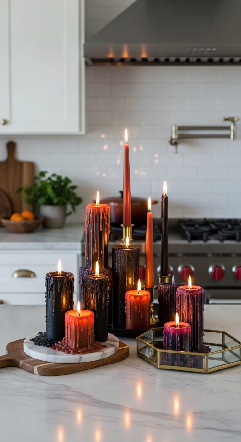 13 Halloween Decor Ideas for Your Kitchen to Set the Spooky Mood 13 Add Moody Candle Clusters