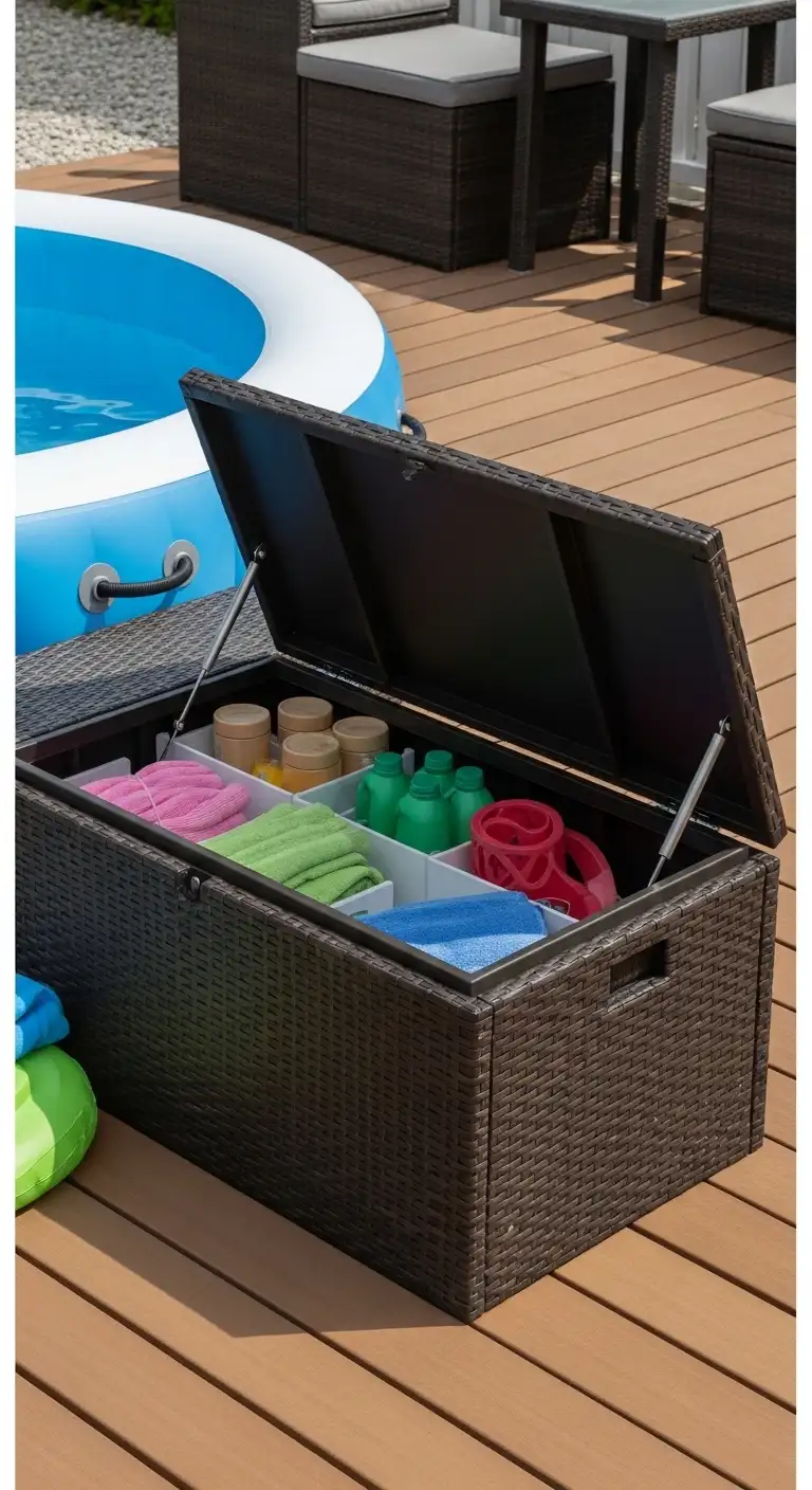 13 Inflatable Pool Deck Ideas to Upgrade Your Outdoor Fun 15 Add Storage Solutions