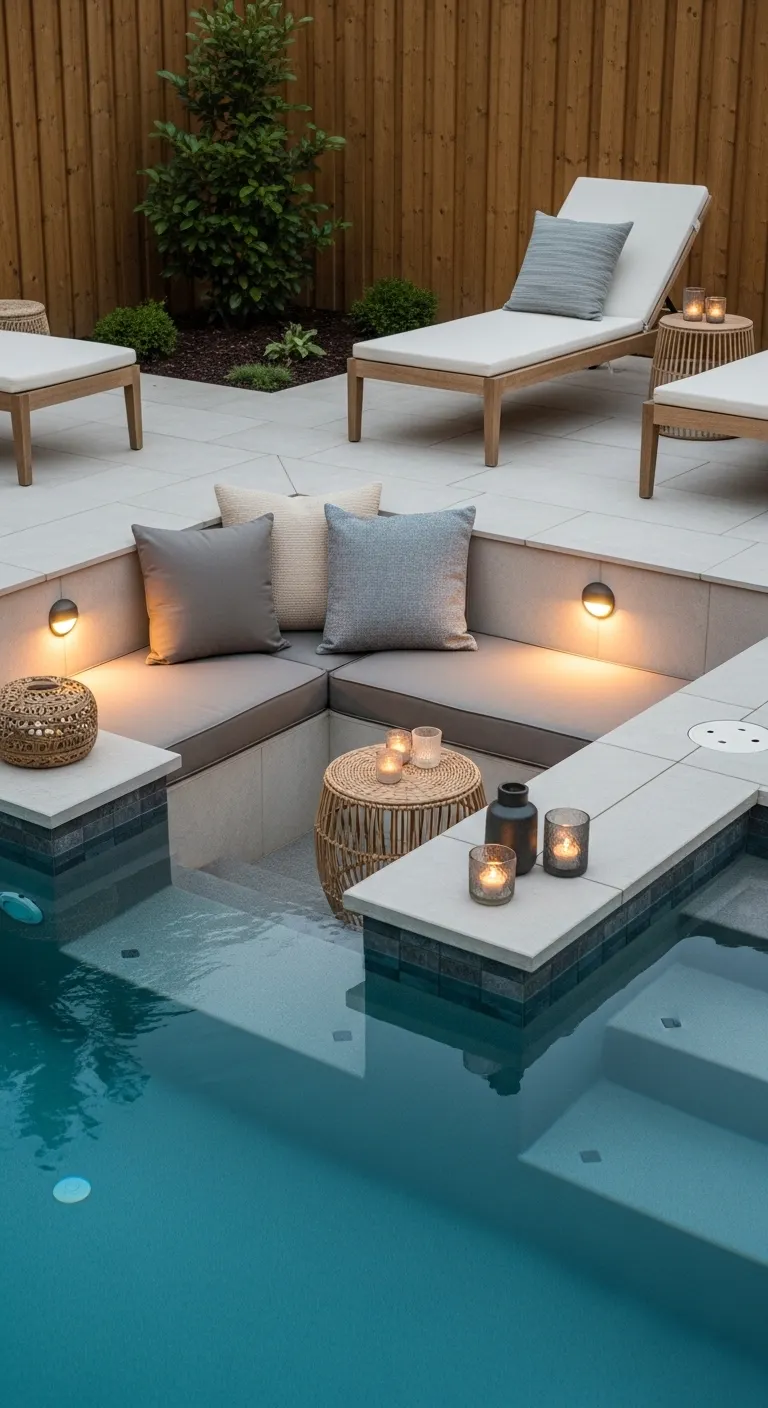 17 Small Backyard Pool Ideas for a Refreshing Escape 16 Add a Sunken Lounge Beside the Pool